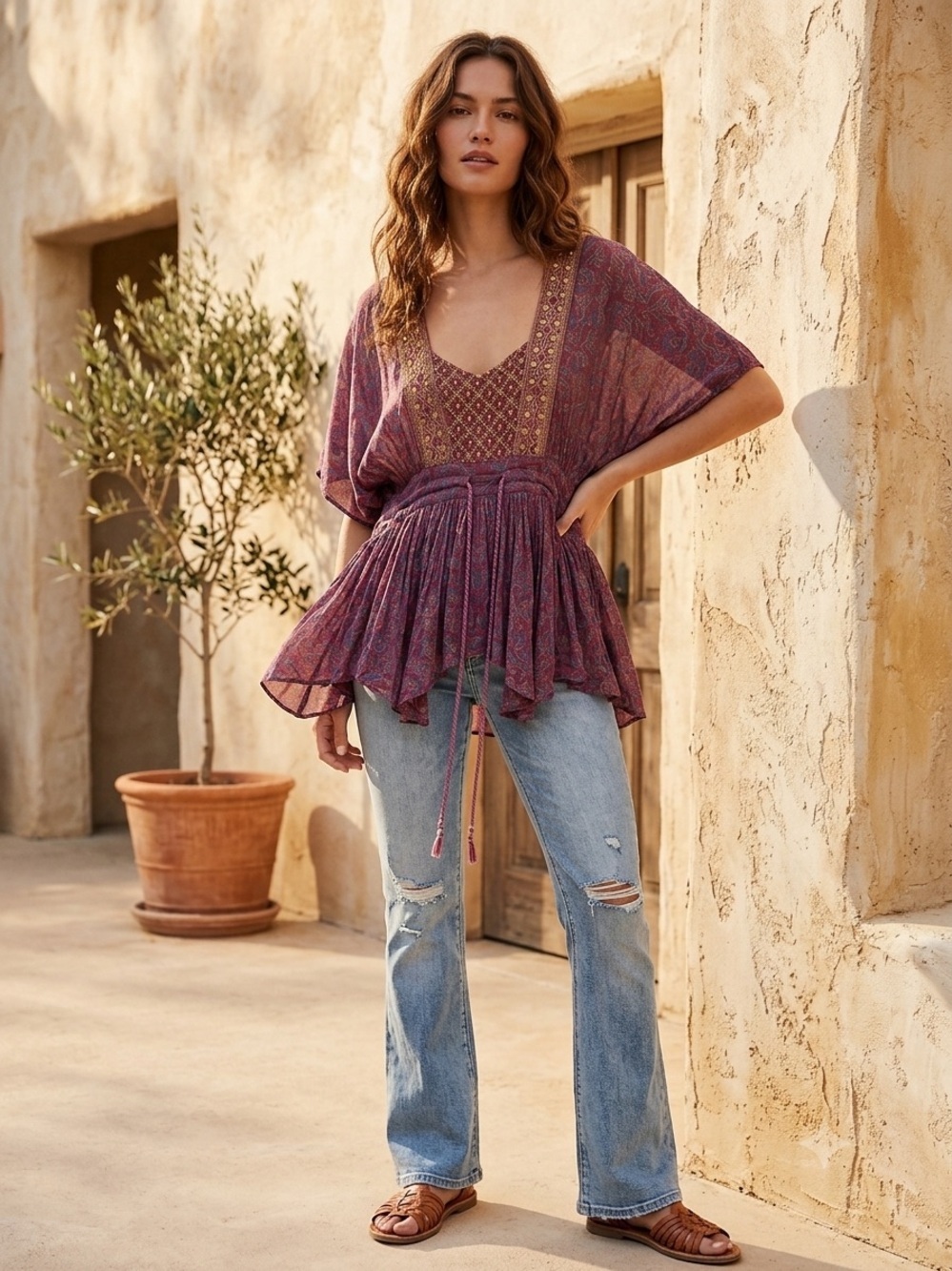 Free People Blouse Garden Of Eden Embroidered gauzy cotton tunic